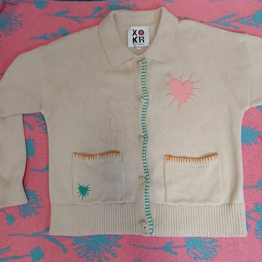 Keri Rosenthal womens medium boxy sweater patchwork nature cotton spring summer